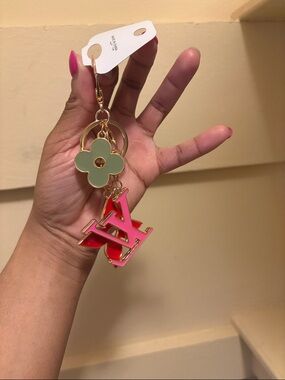 Designer-Inspired Pink & Mint Flower Keychain Charm